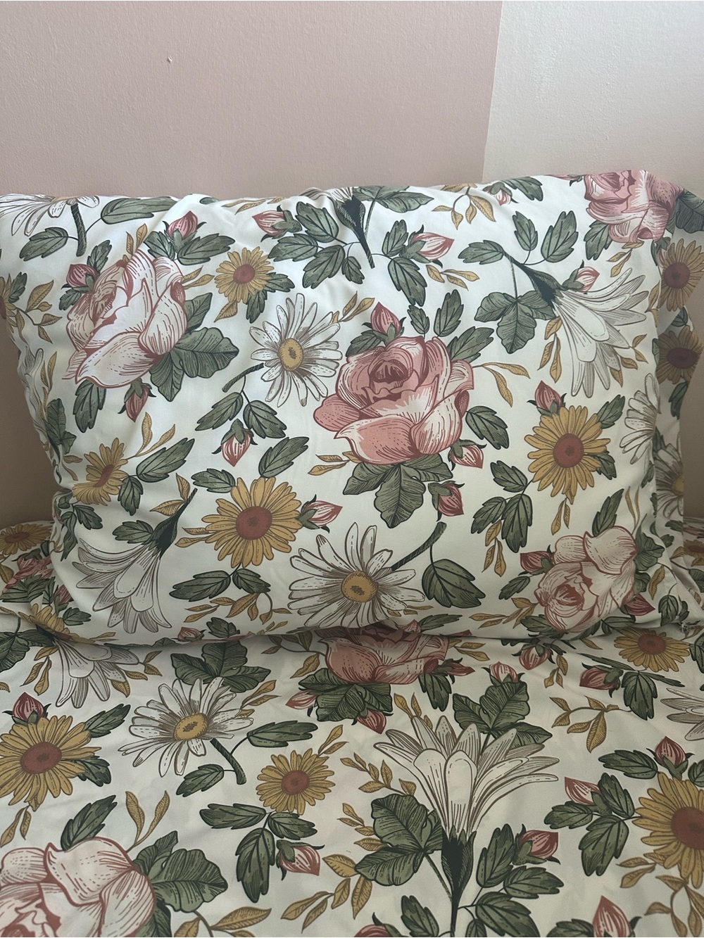Vintage Grandma Cottagecore Boho Floral Pink Roses Daisies Girls Twin sheet set